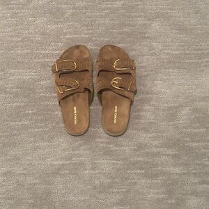 Veronica Beard Brown Sandals with Gold Buckles